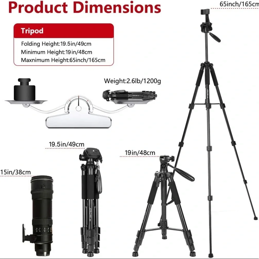 Monopod (67 Inches) and Tripod (56 Inch) Combo Pack for DSLR Camera GoPro Video